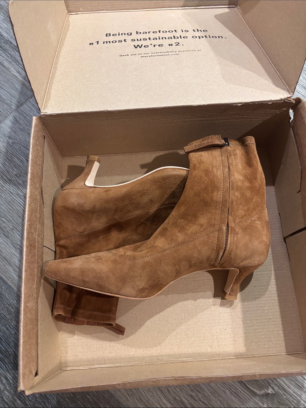 Reformation OLLIE sockSuede Pointed-Toe kitten heel Ankle Boot in Brown